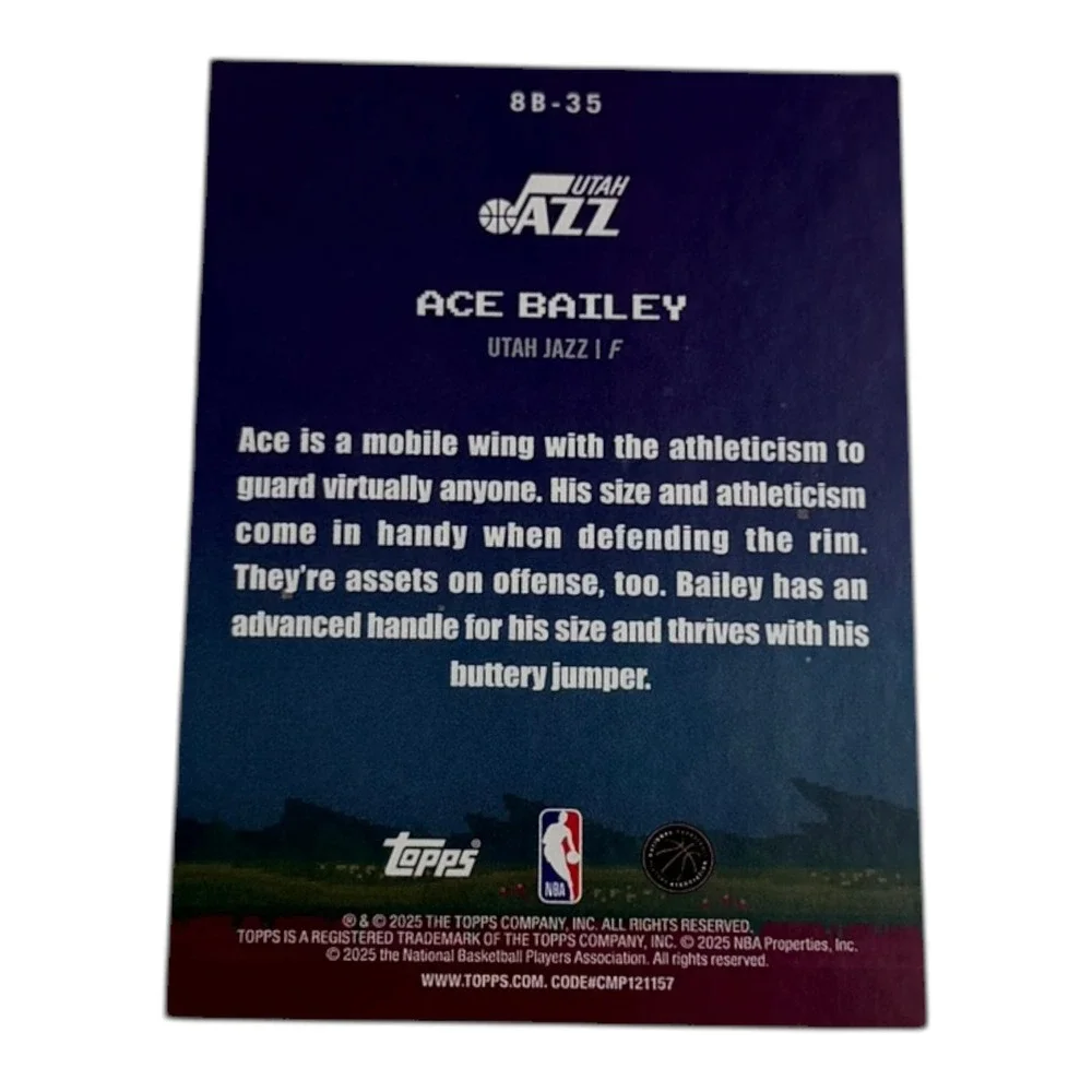 2025‎ Topps 8-Bit Ballers Ace Bailey Utah Jazz Rookie RC Insert Card 8B-35 NBA